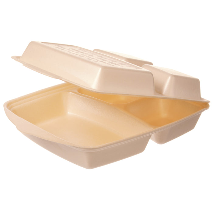 Boîte à dîner beige en XPS - 280 x 220 x 75 mm - environ 4600 ml - divisée en trois parties - laminée