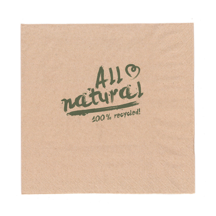 Serviettes All Natural 40 x 40 cm en marron naturel - pli 1/4 - deux épaisseurs - avec logo