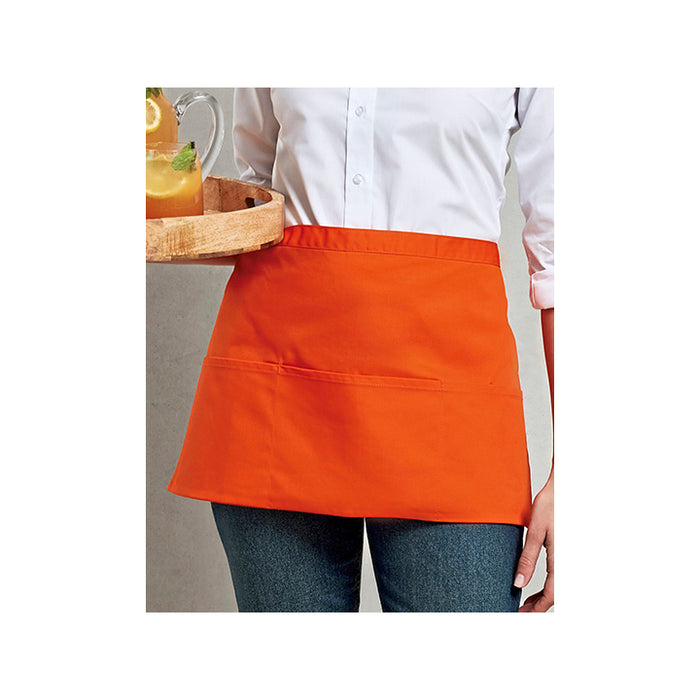 Tablier de bar orange avec 3 poches - taille universelle - 60 x 33 cm - 65% polyester / 35% coton